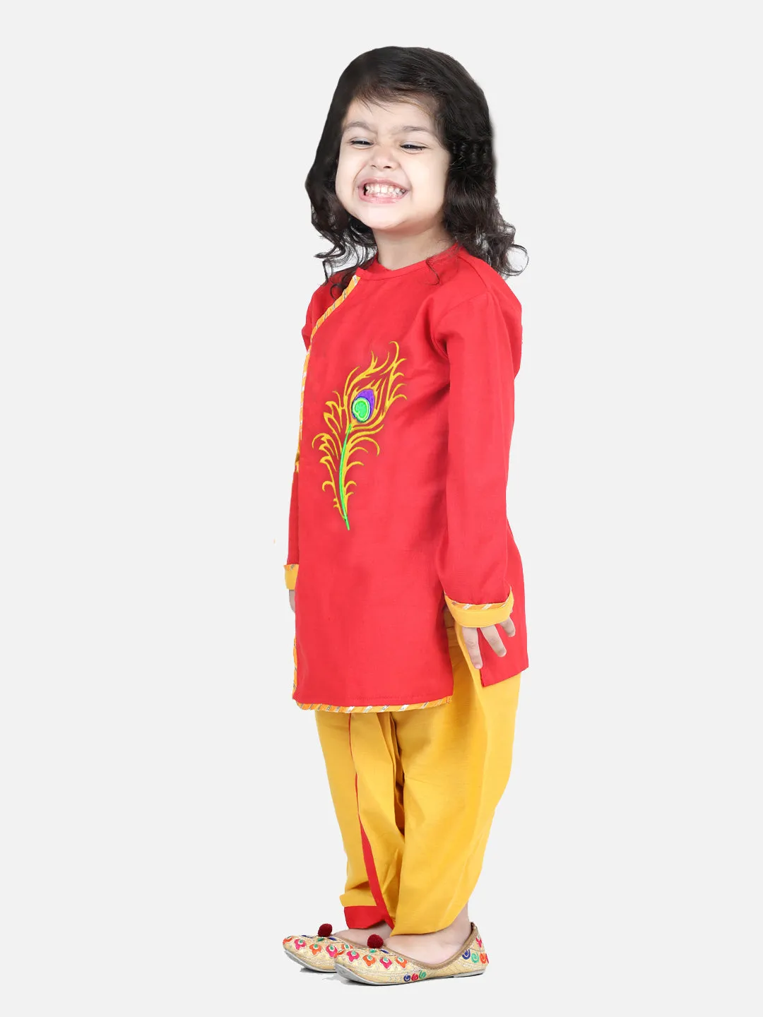 BownBee Full Sleeves Peacock Feather Embroidery Kurta With Dhoti -Sets