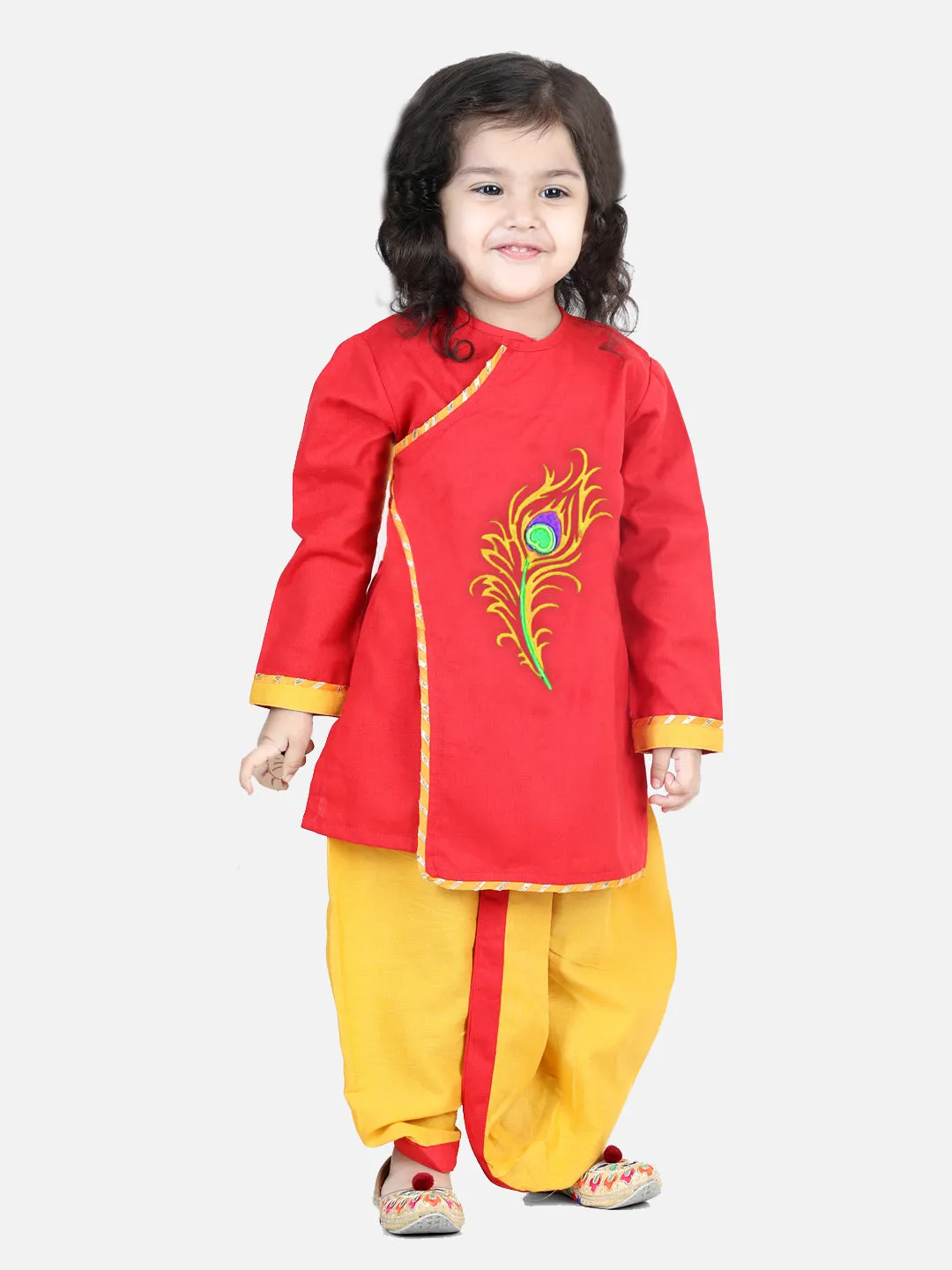 BownBee Full Sleeves Peacock Feather Embroidery Kurta With Dhoti -Sets