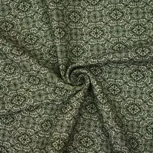 Brown-White-Gold Rayon Blend Stretch Spandex Floral Bengaline Jacquard Fabric