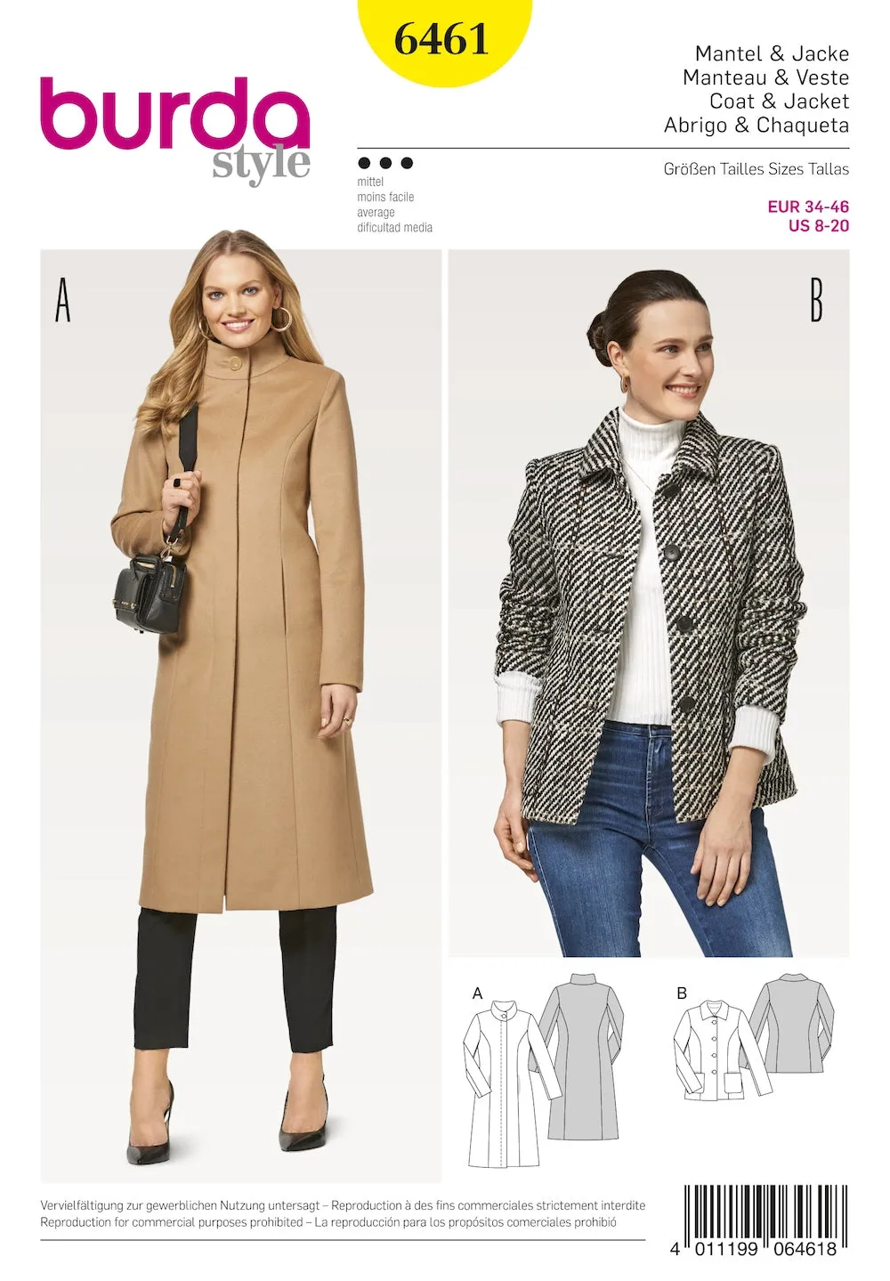 Burda Pattern 6461 Misses' Coats (8-20)