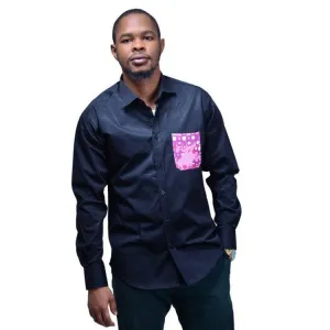Cassio Casual Shirt With Ankara Design - Black