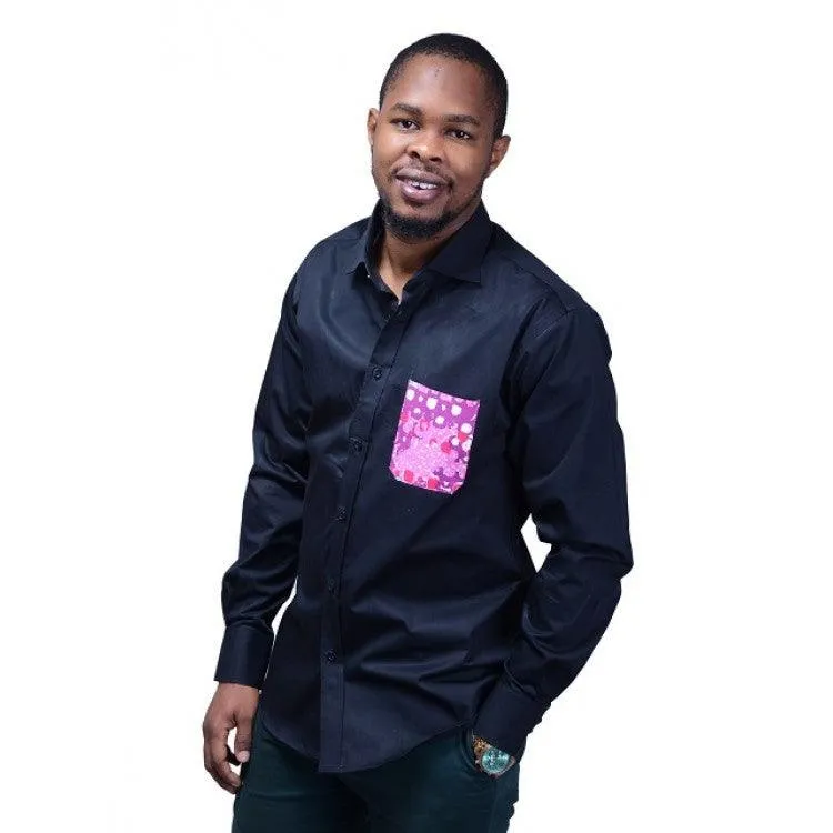 Cassio Casual Shirt With Ankara Design - Black
