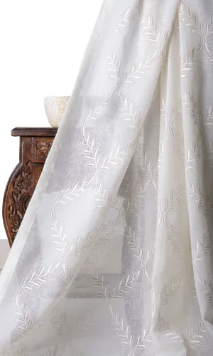 'Crisp Linen' Sheer Floral Embroidery Blinds (White/ Cream)