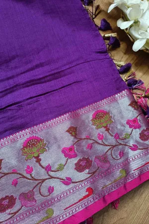 Elegant Purple Banarasi Chiniya Silk Saree with Paithani Border