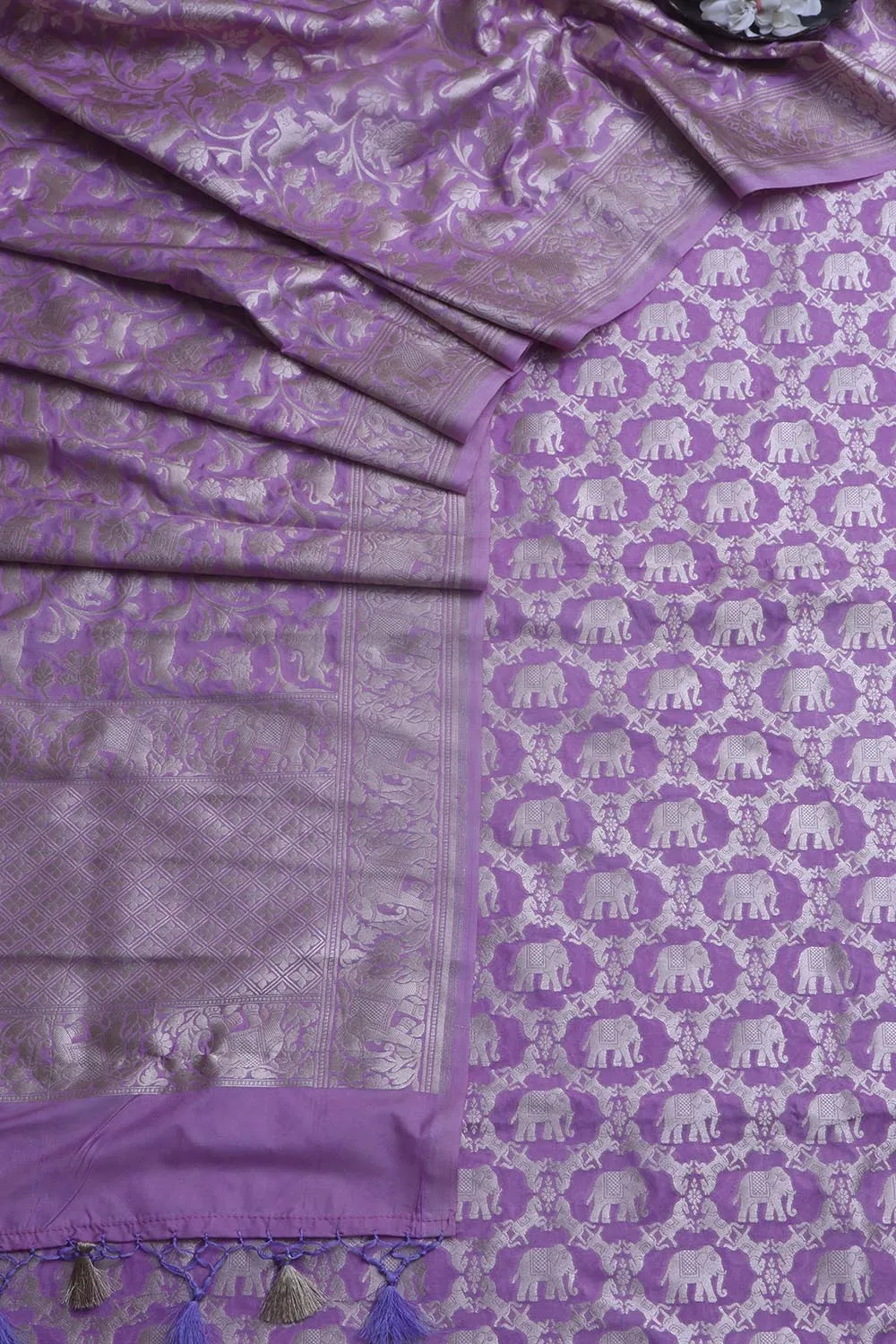 Elegant Purple Banarasi Silk Suit With Purple Banarasi Silk Shikargah Design Dupatta