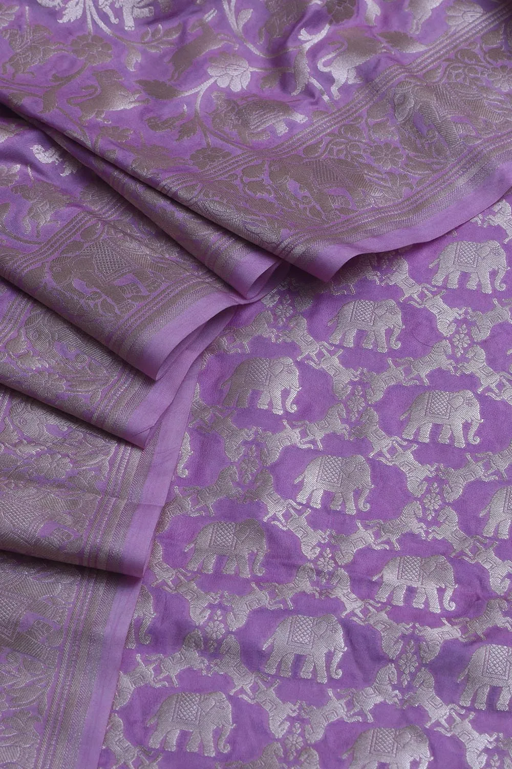 Elegant Purple Banarasi Silk Suit With Purple Banarasi Silk Shikargah Design Dupatta