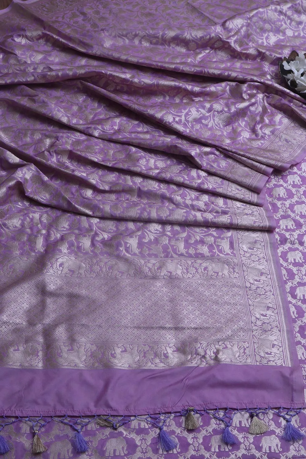 Elegant Purple Banarasi Silk Suit With Purple Banarasi Silk Shikargah Design Dupatta