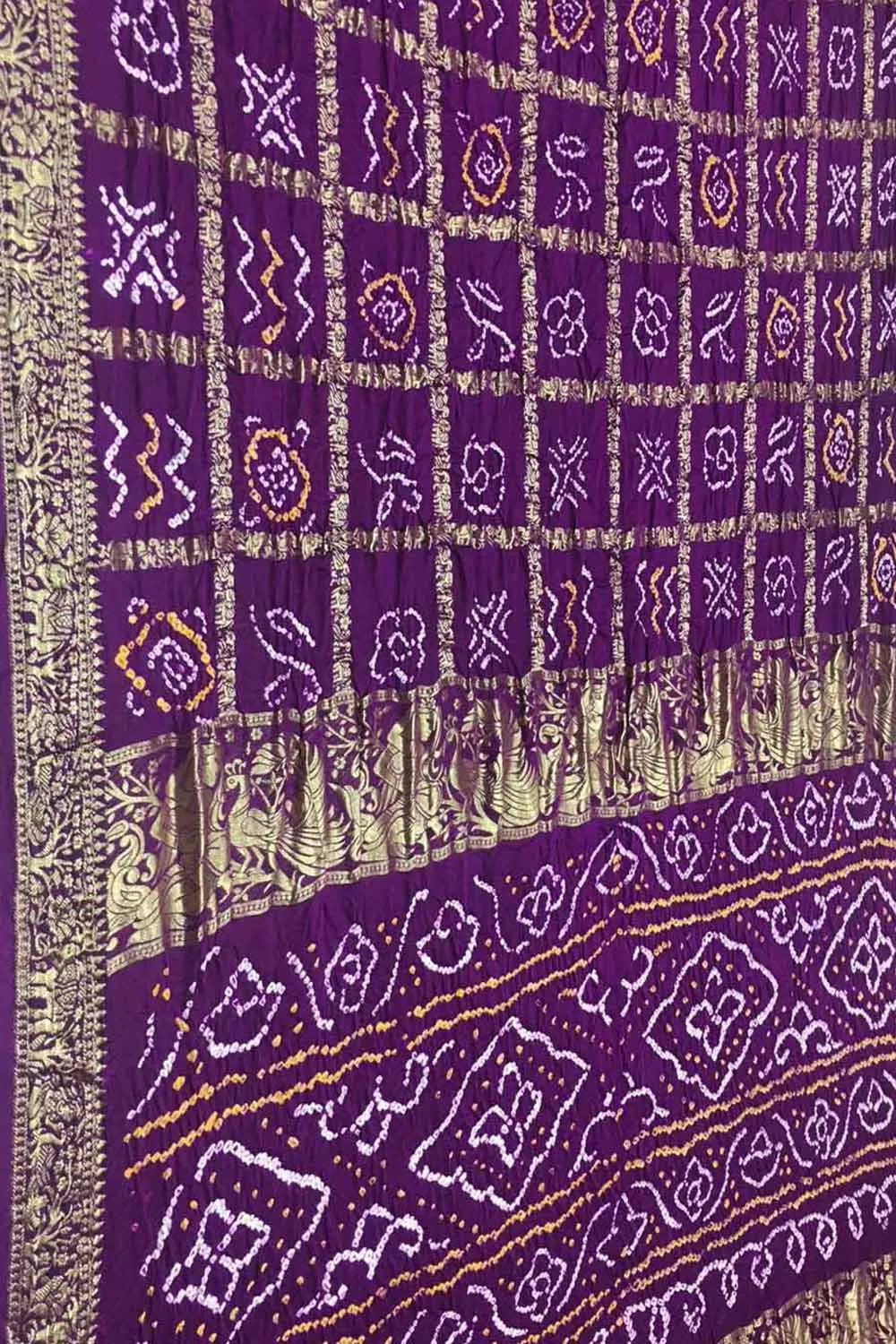 Elegant Purple Bandhani Silk Gharchola Saree