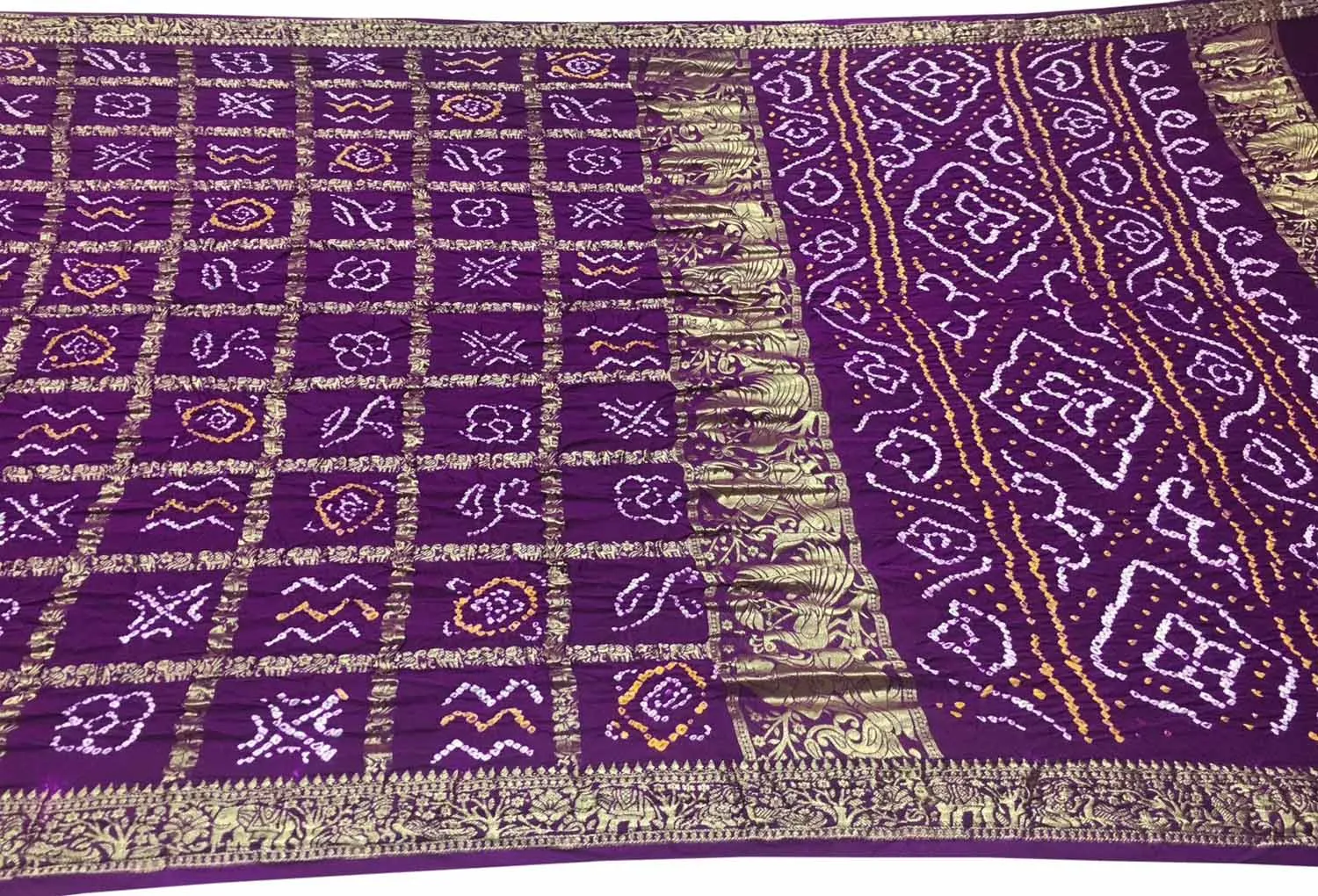 Elegant Purple Bandhani Silk Gharchola Saree