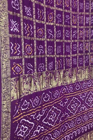 Elegant Purple Bandhani Silk Gharchola Saree