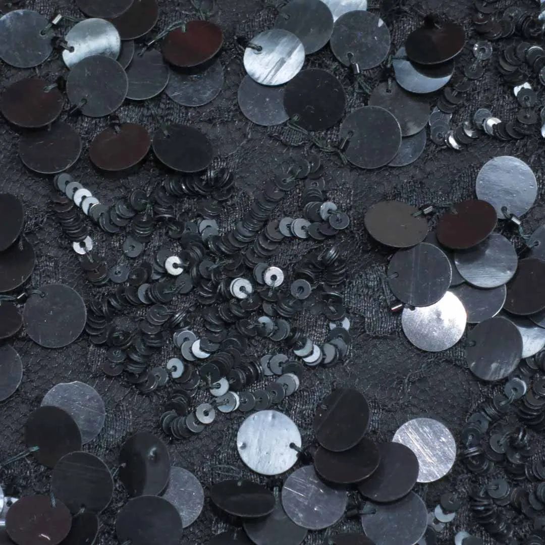 Embroidered Onyx Abstract Black Sequin Fabric