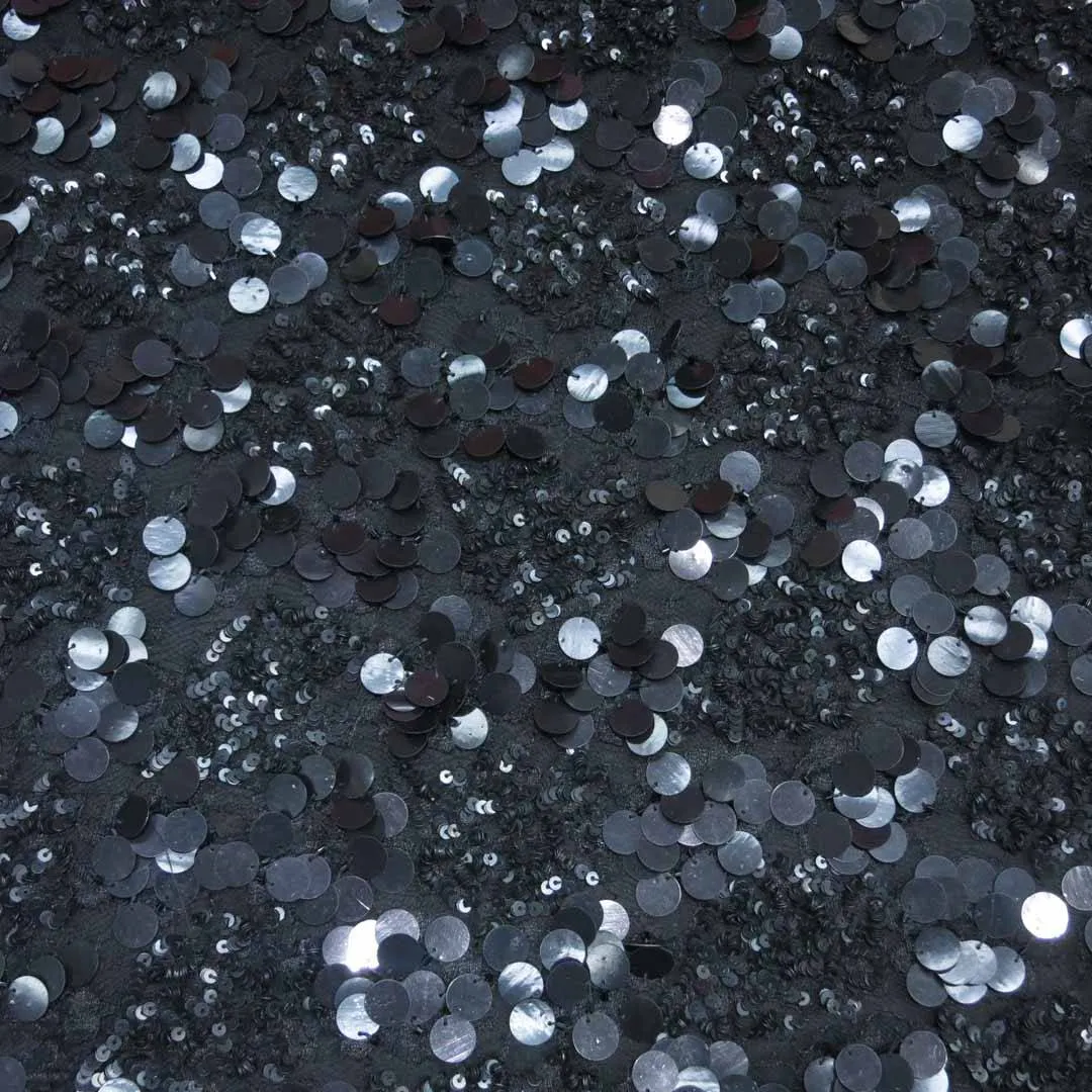 Embroidered Onyx Abstract Black Sequin Fabric