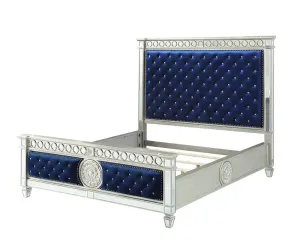 Emmitt California King Bed, Blue Velvet & Mirrored