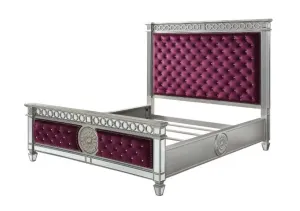 Emmitt California King Bed, Burgundy Velvet & Mirrored