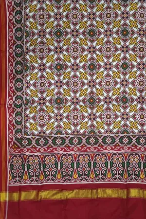 Exquisite Off White Patan Patola Double Ikat Silk Saree