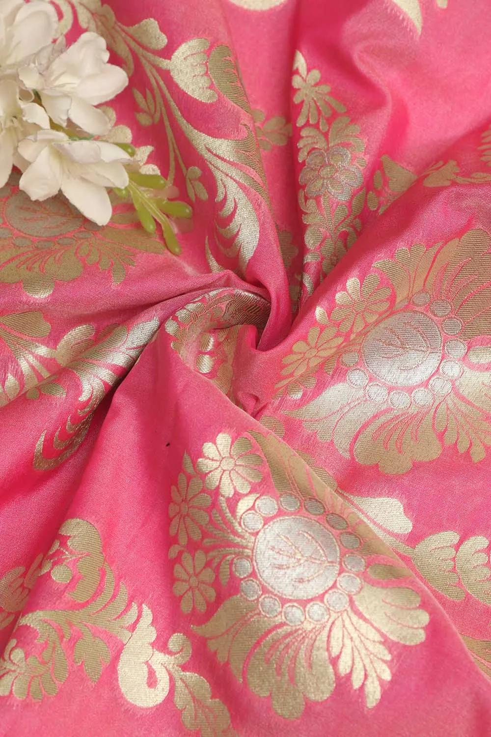 Exquisite Pink Banarasi Silk Fabric - 1 Mtr