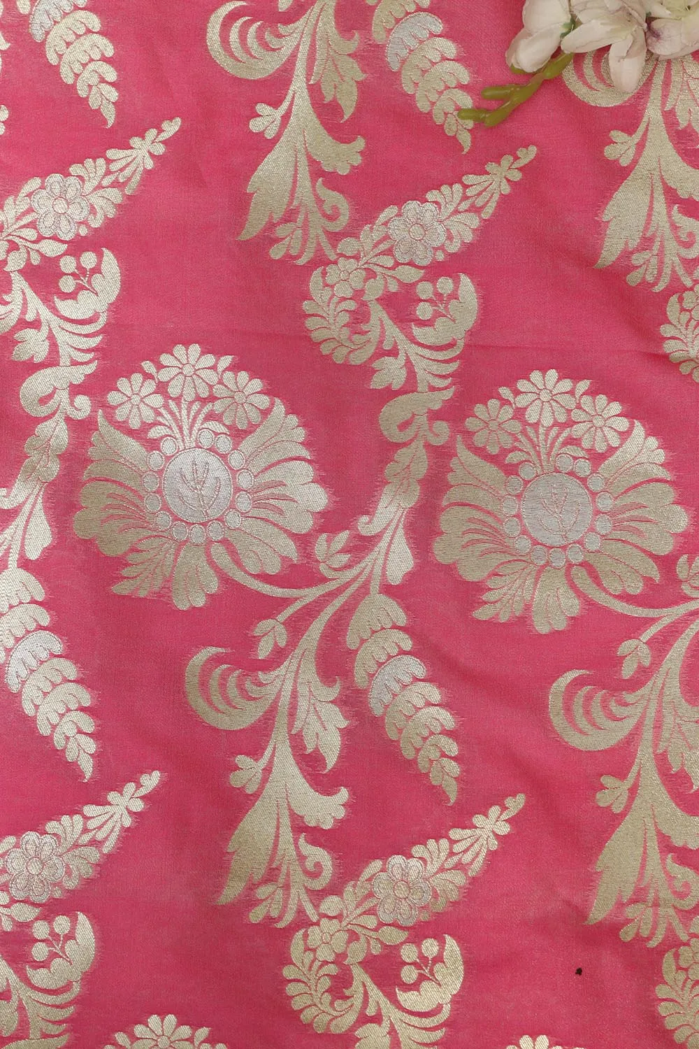 Exquisite Pink Banarasi Silk Fabric - 1 Mtr