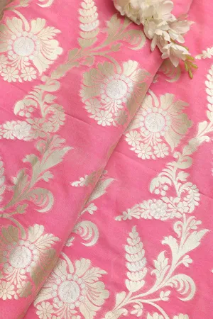 Exquisite Pink Banarasi Silk Fabric - 1 Mtr