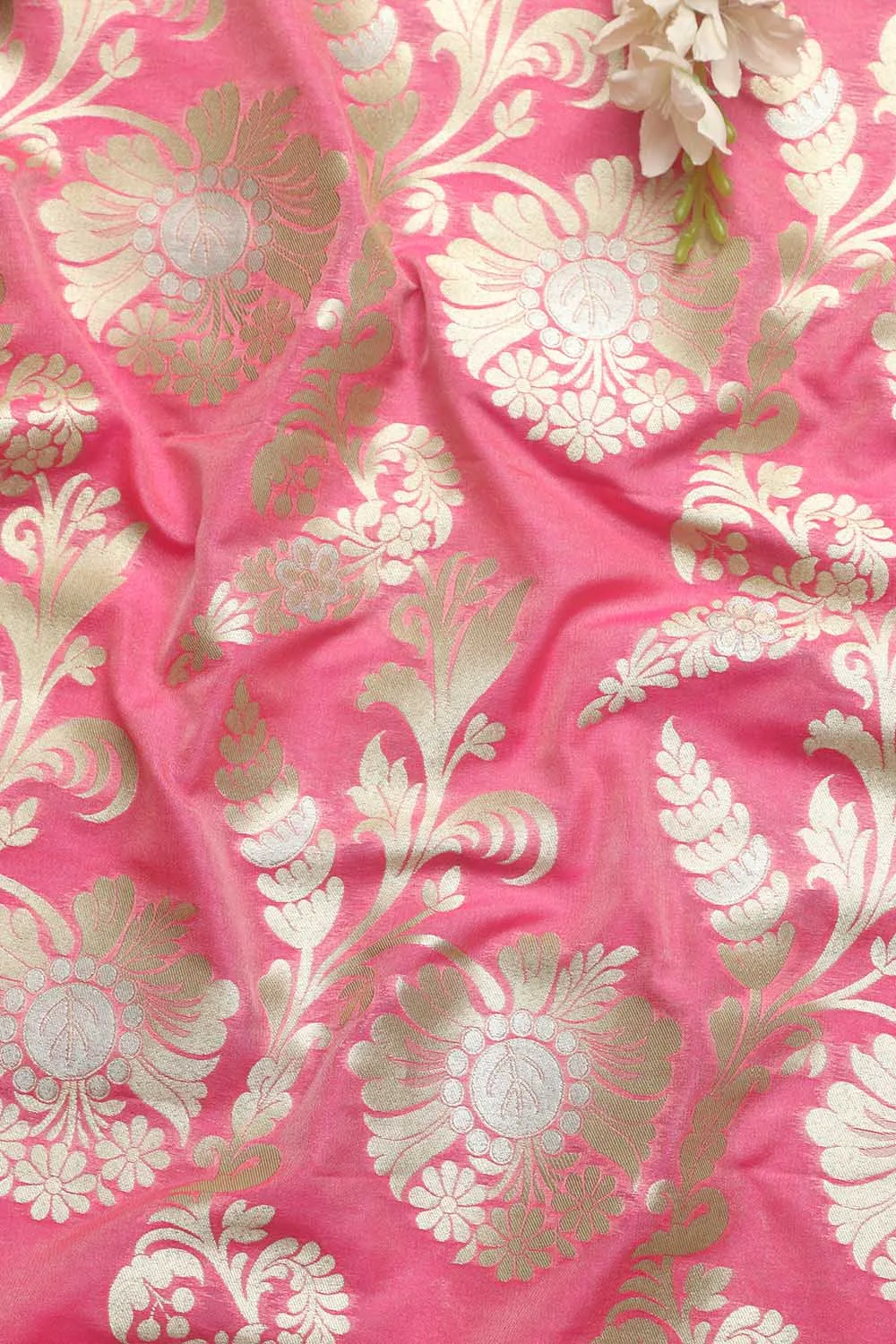 Exquisite Pink Banarasi Silk Fabric - 1 Mtr