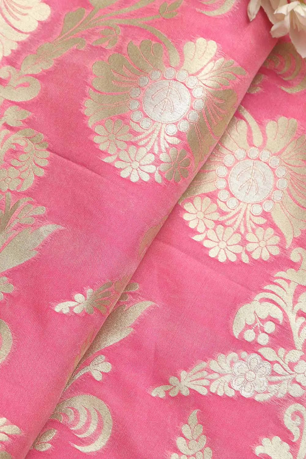 Exquisite Pink Banarasi Silk Fabric - 1 Mtr