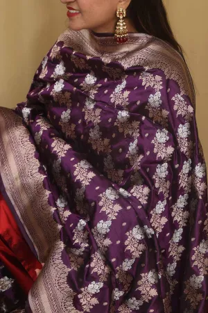 Exquisite Purple Banarasi Handloom Pure Katan Silk Dupatta