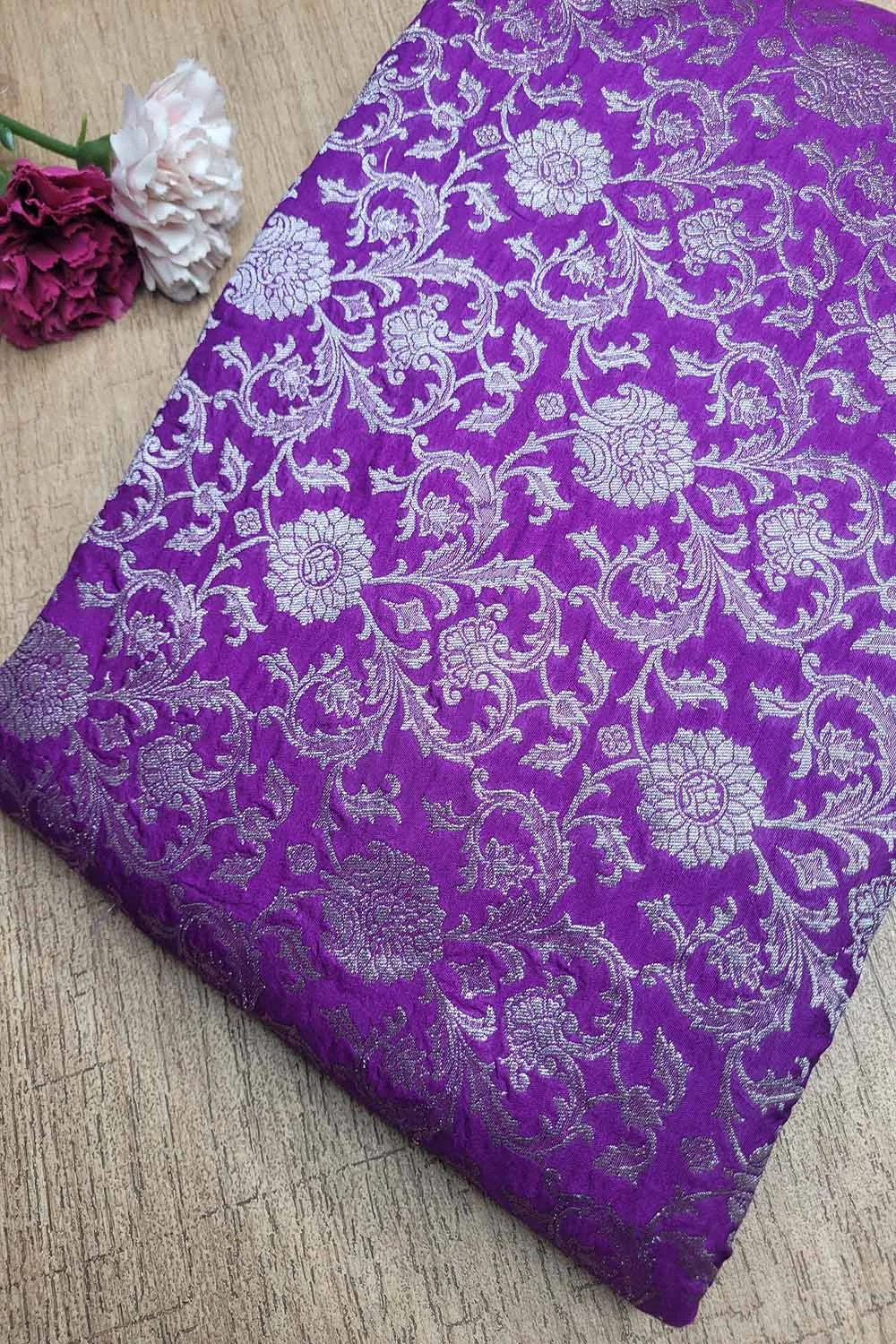 Exquisite Purple Banarasi Silk Fabric - Luxurious Elegance ( 1 Mtr )
