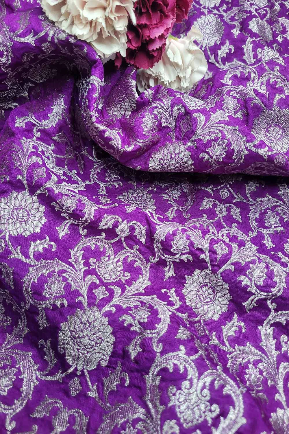 Exquisite Purple Banarasi Silk Fabric - Luxurious Elegance ( 1 Mtr )