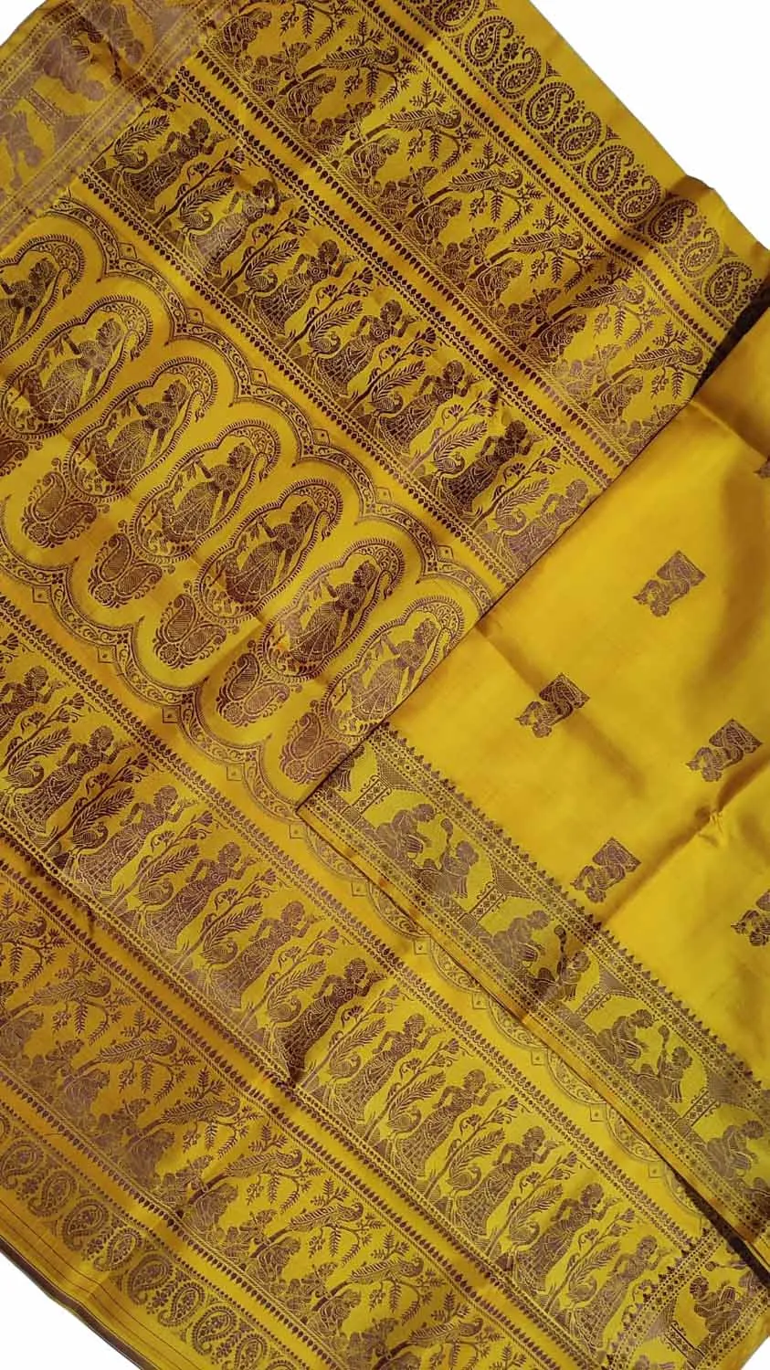 Exquisite Yellow Baluchari Handloom Silk Saree: A Timeless Elegance