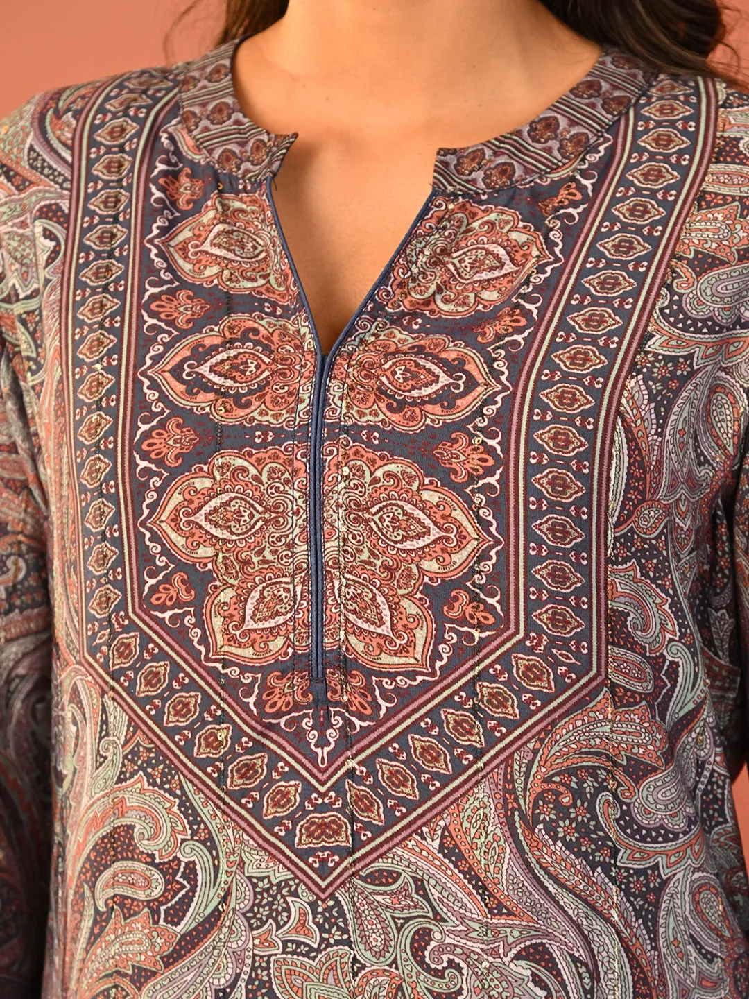Fiza Blue Printed Co-ord Set for Women