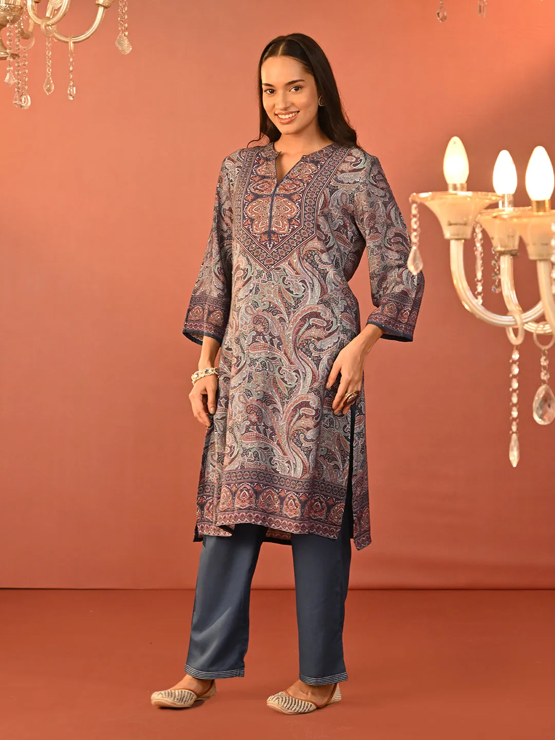 Fiza Blue Printed Co-ord Set for Women