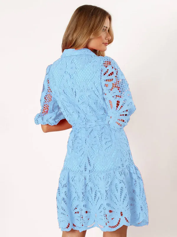 Floral Lace Shirt Dress with Belt – Stylish Summer Dress