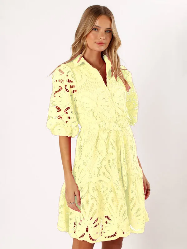 Floral Lace Shirt Dress with Belt – Stylish Summer Dress