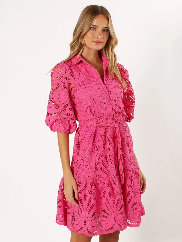 Floral Lace Shirt Dress with Belt – Stylish Summer Dress