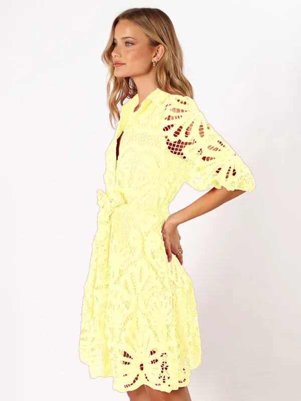 Floral Lace Shirt Dress with Belt – Stylish Summer Dress