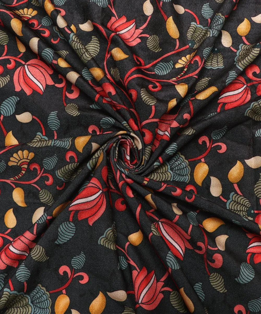 Forest Green Colour Floral Digital Print Velvet Fabric