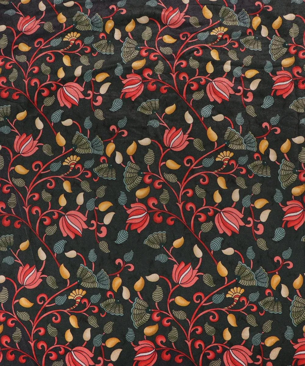 Forest Green Colour Floral Digital Print Velvet Fabric