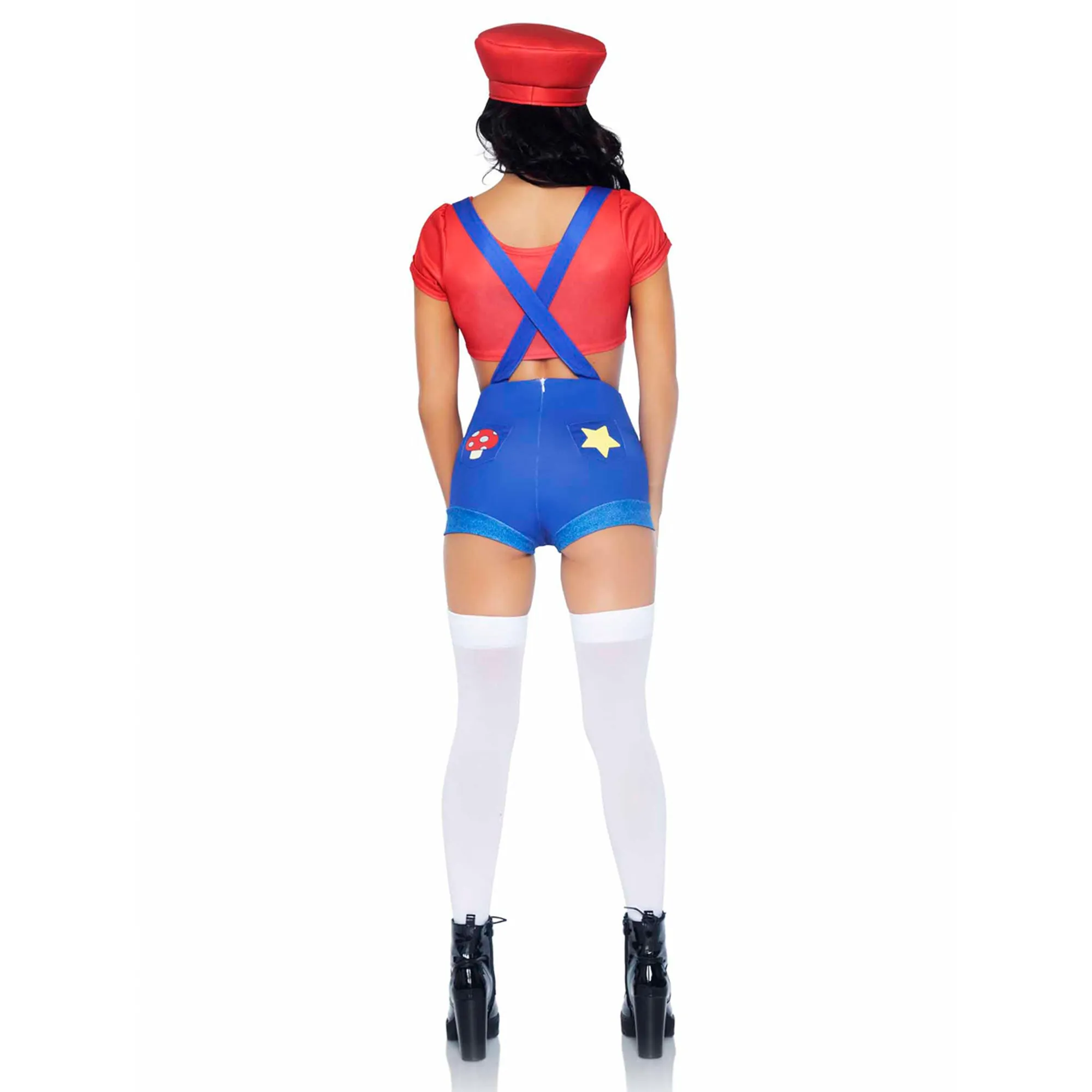Gamer Babe Sexy Costume for Adults, Red Crop Top and Blue Short