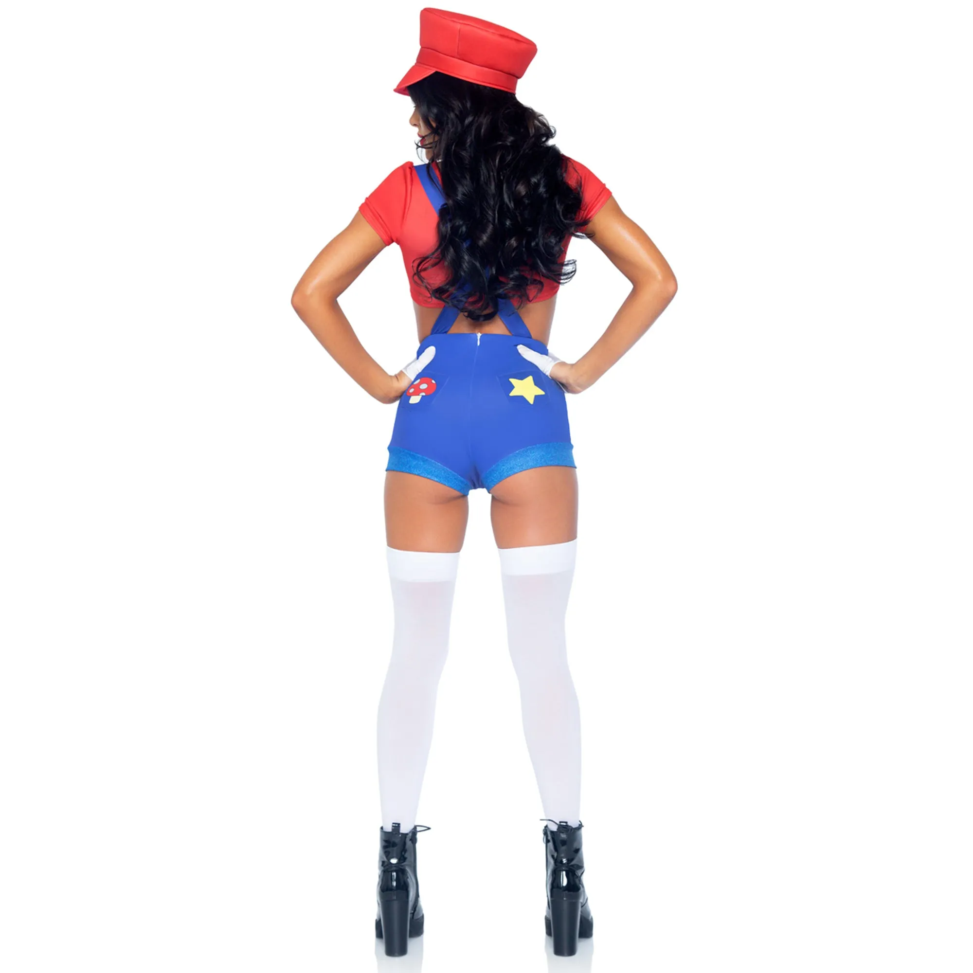 Gamer Babe Sexy Costume for Adults, Red Crop Top and Blue Short