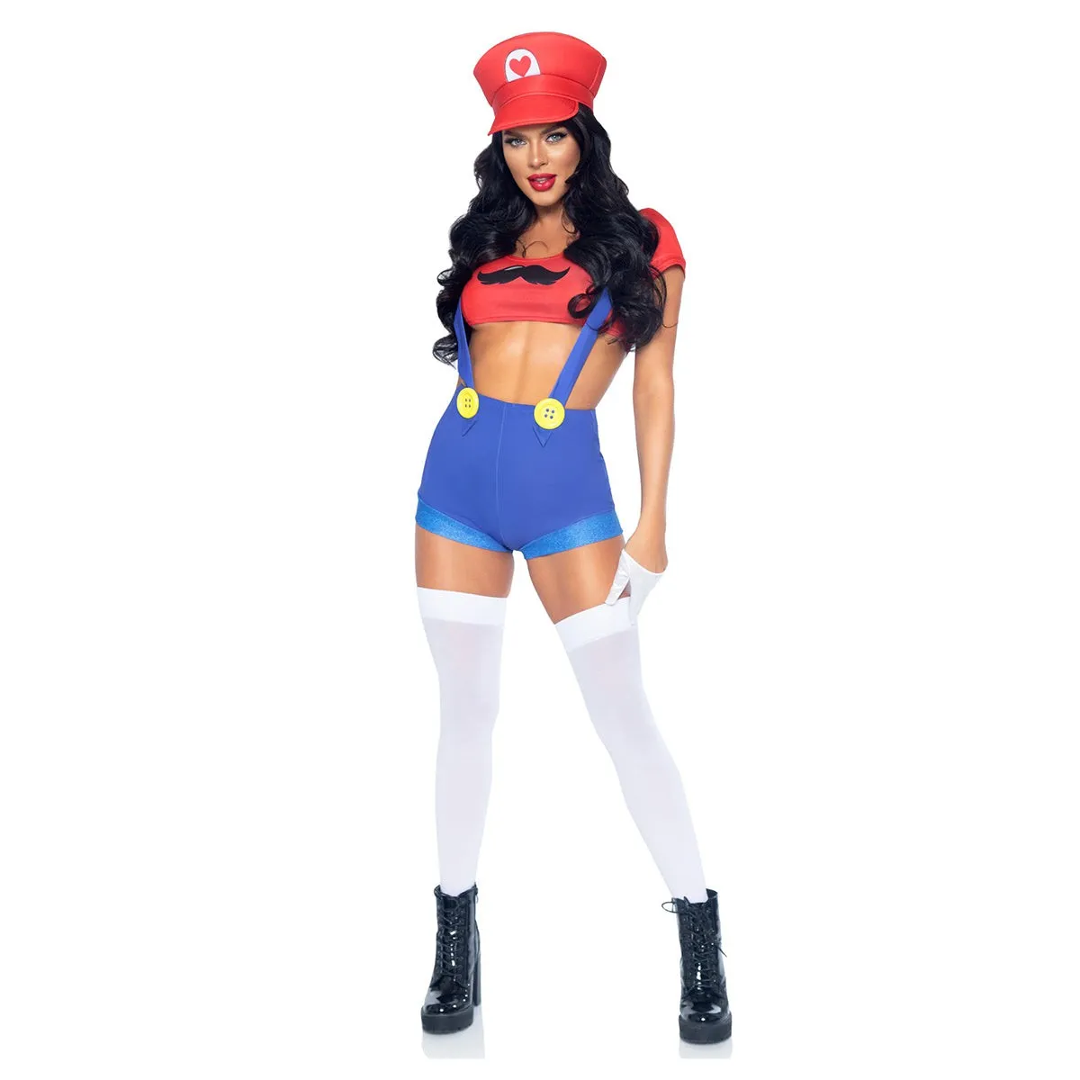 Gamer Babe Sexy Costume for Adults, Red Crop Top and Blue Short