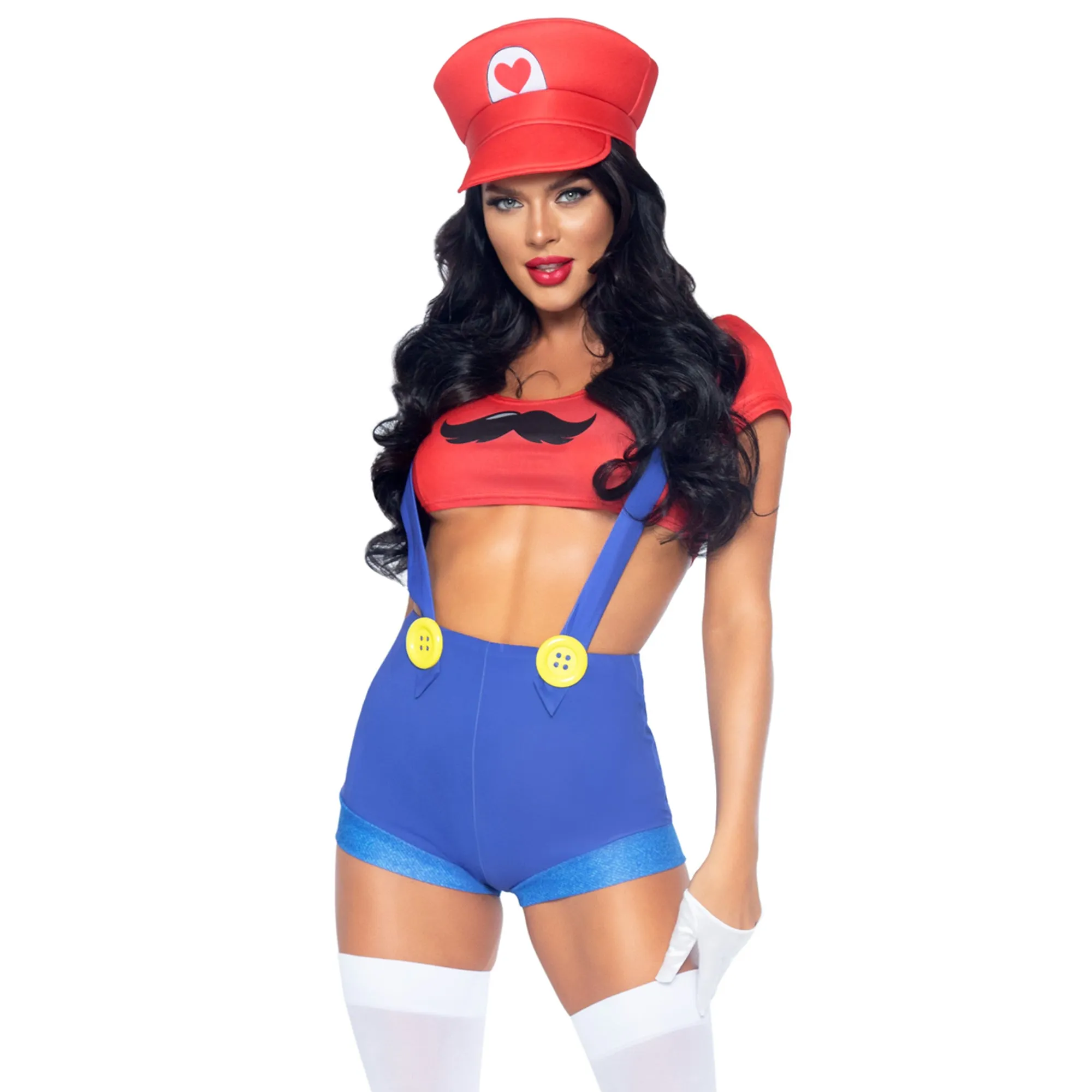 Gamer Babe Sexy Costume for Adults, Red Crop Top and Blue Short