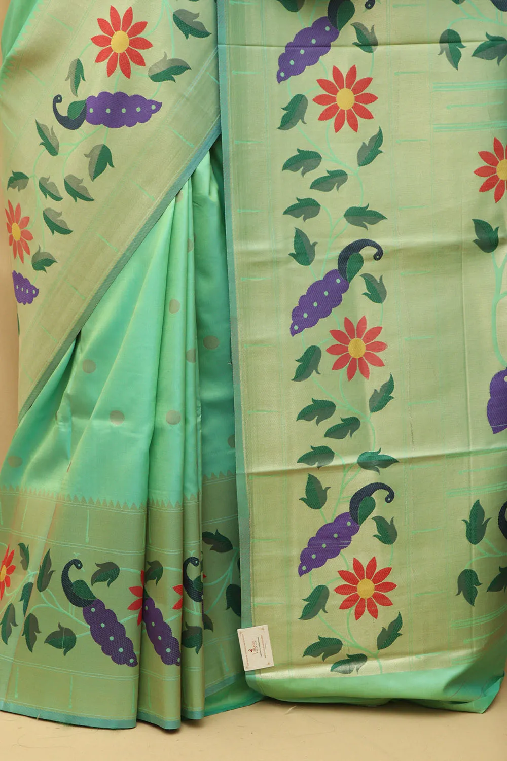 Green Paithani Silk Parrot & Flower Saree