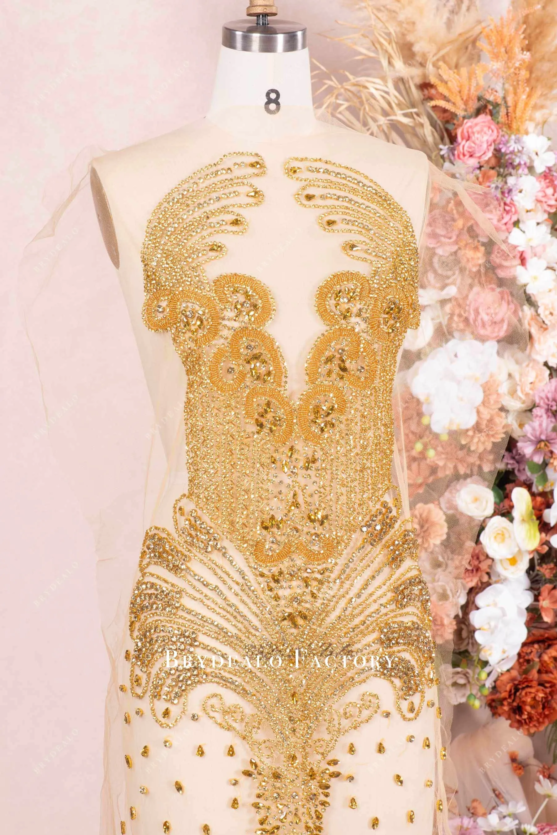 Large Hand-sewn Rhinestone Applique for Formal Dress