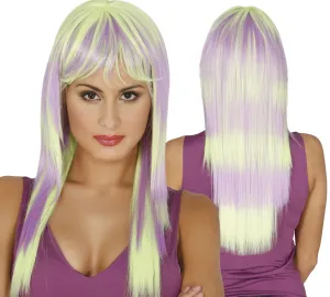 Long Green and Purple Two Tone Wig