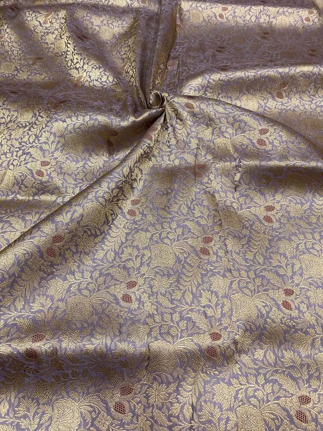 Luxurious Purple Handloom Banarasi Pure Katan Silk Brocade Meenakari Double Zari Fabric ( 2.5 Mtr )