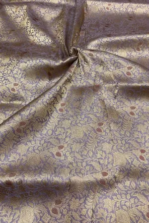 Luxurious Purple Handloom Banarasi Pure Katan Silk Brocade Meenakari Double Zari Fabric ( 2.5 Mtr )