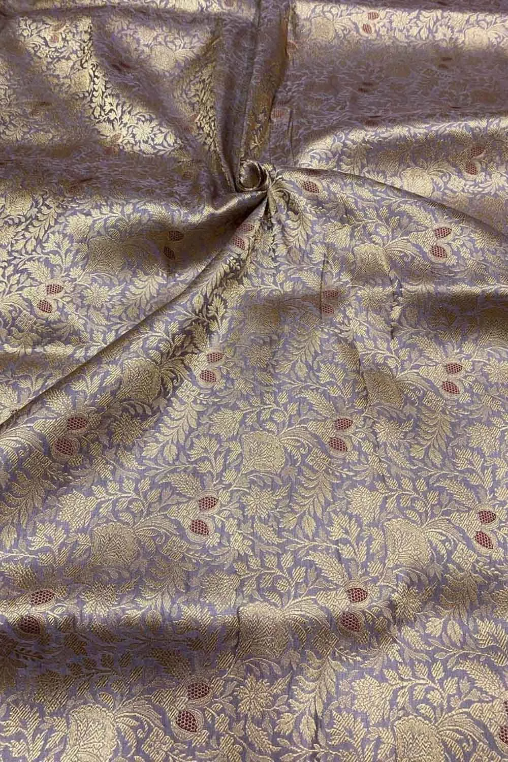 Luxurious Purple Handloom Banarasi Pure Katan Silk Brocade Meenakari Double Zari Fabric ( 2.5 Mtr )