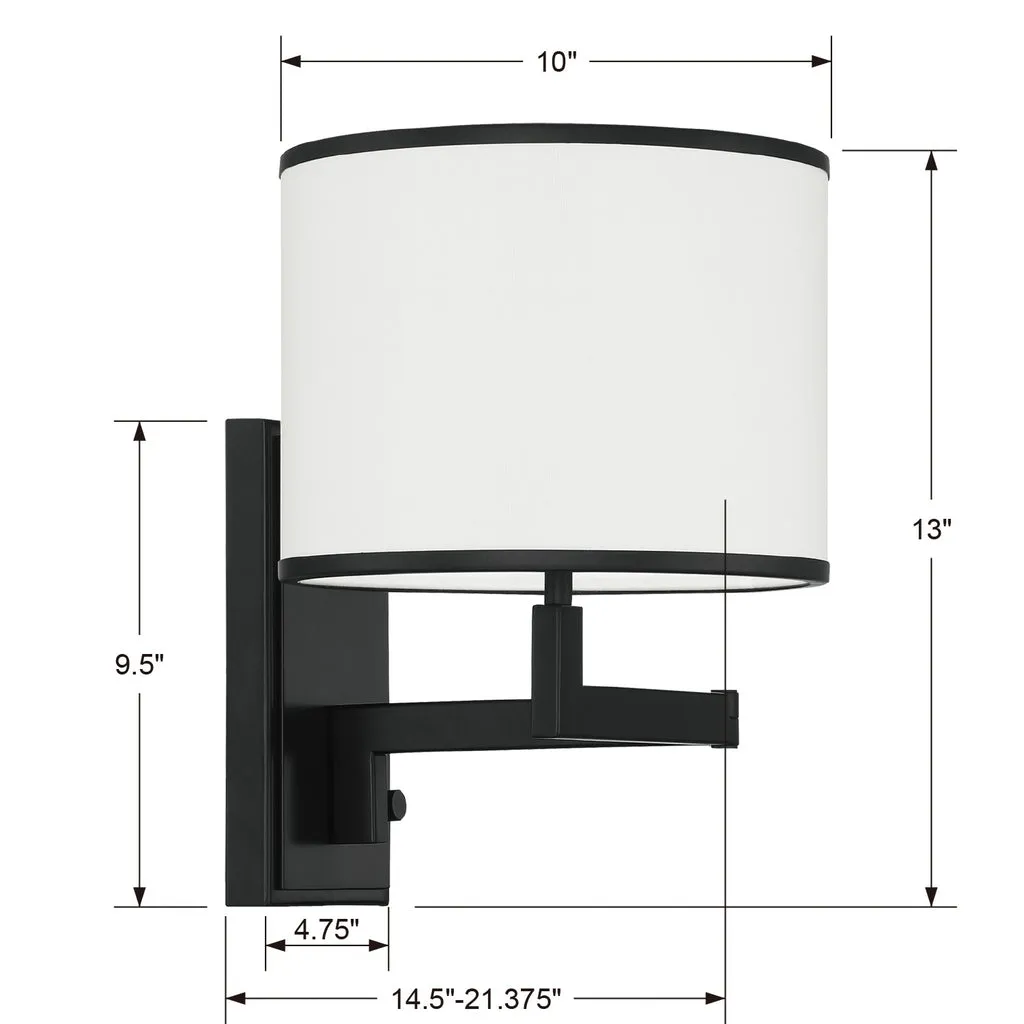 Madison 1 Light Matte Black Task Sconce