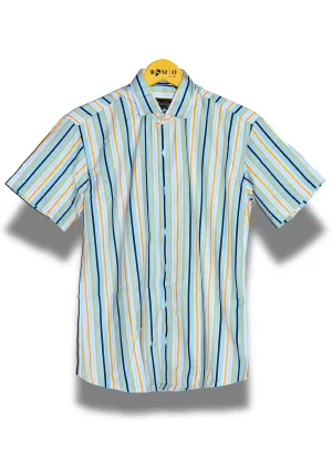 Men Regular Fit Striped Spread Collar Casual Half Sleev Shirt (f37)