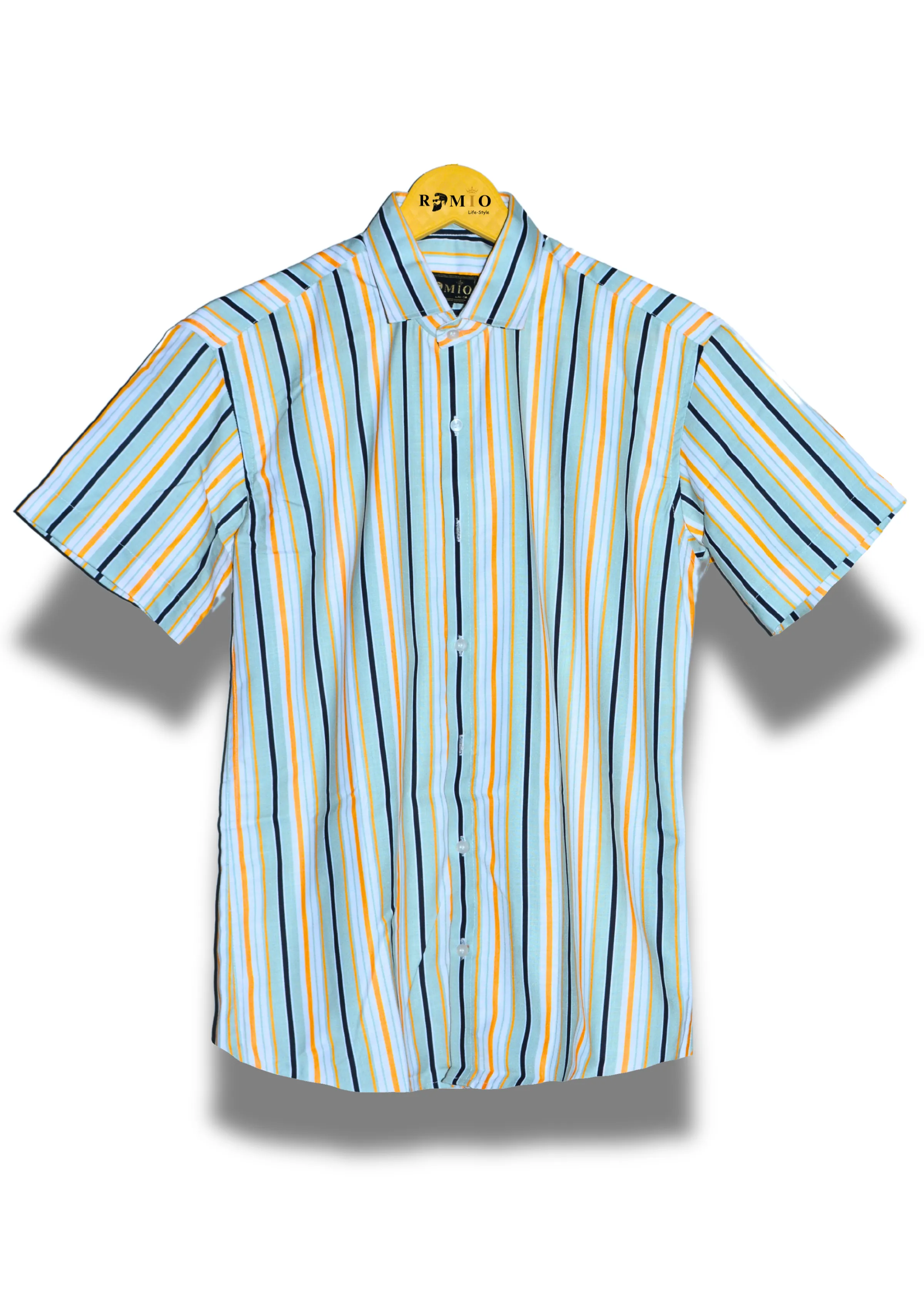 Men Regular Fit Striped Spread Collar Casual Half Sleev Shirt (f37)