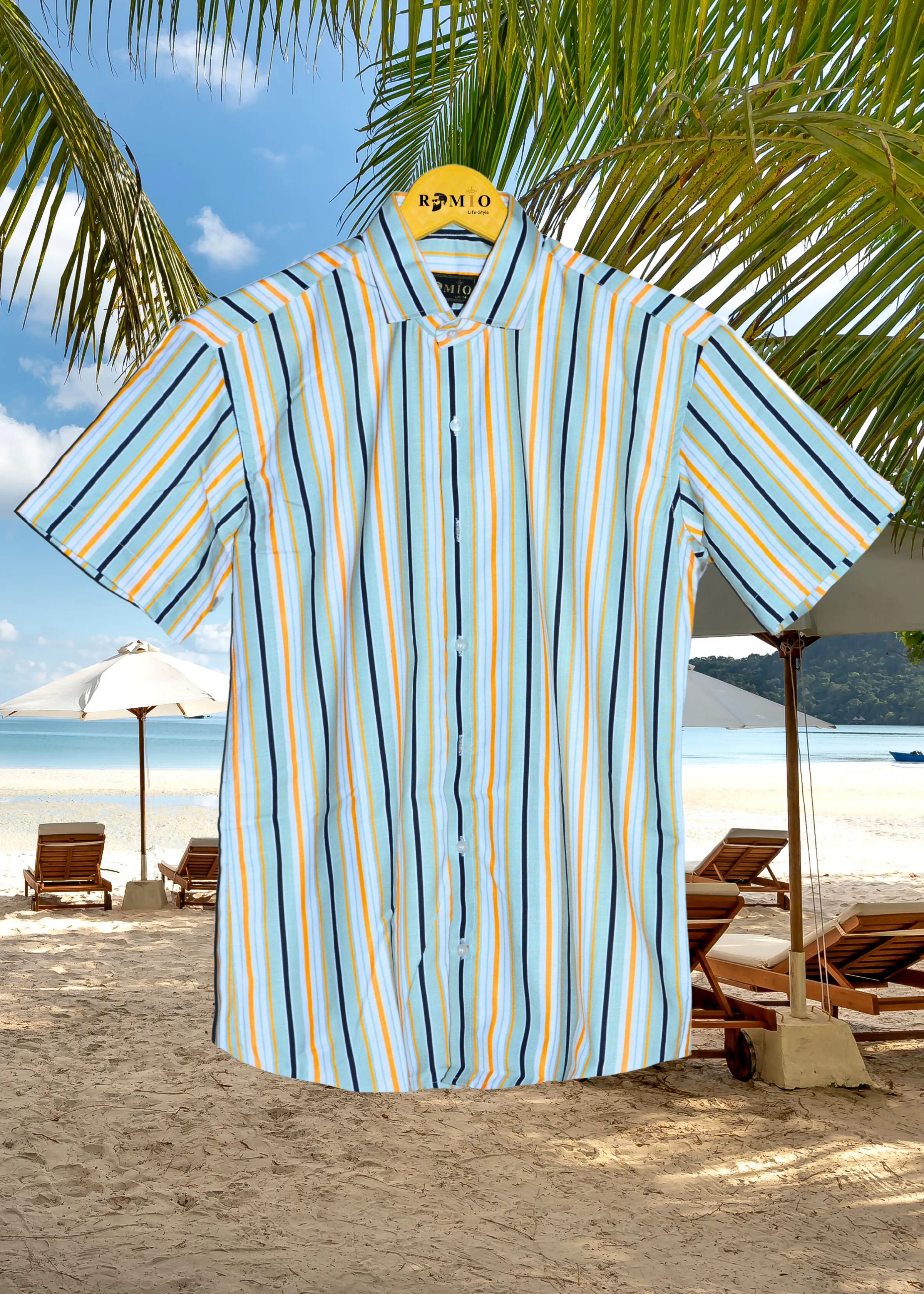 Men Regular Fit Striped Spread Collar Casual Half Sleev Shirt (f37)